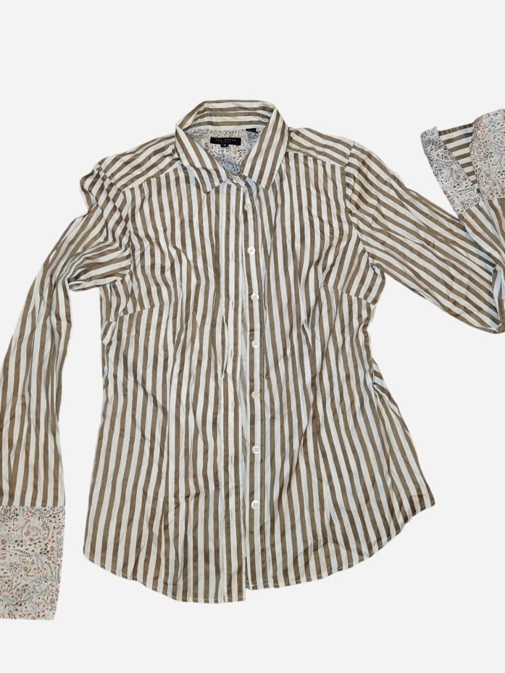Ted Baker Gold and White Vertical Stripe Button-Down Shirt